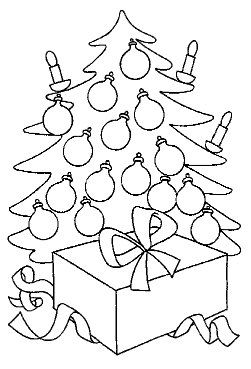 Kerstboom met kado ervoor